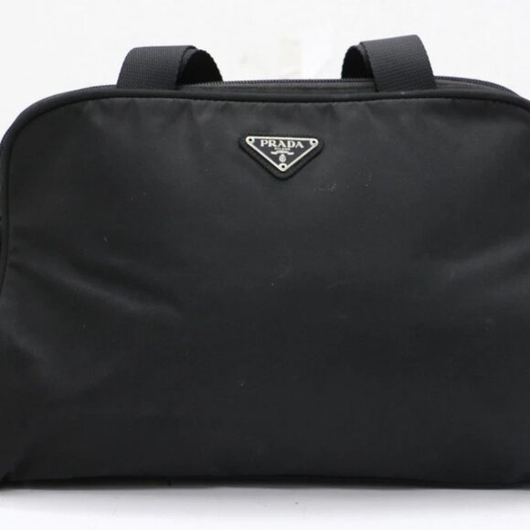 Prada Triangle Logo Black Nylon Handbag - Picture 1 of 16